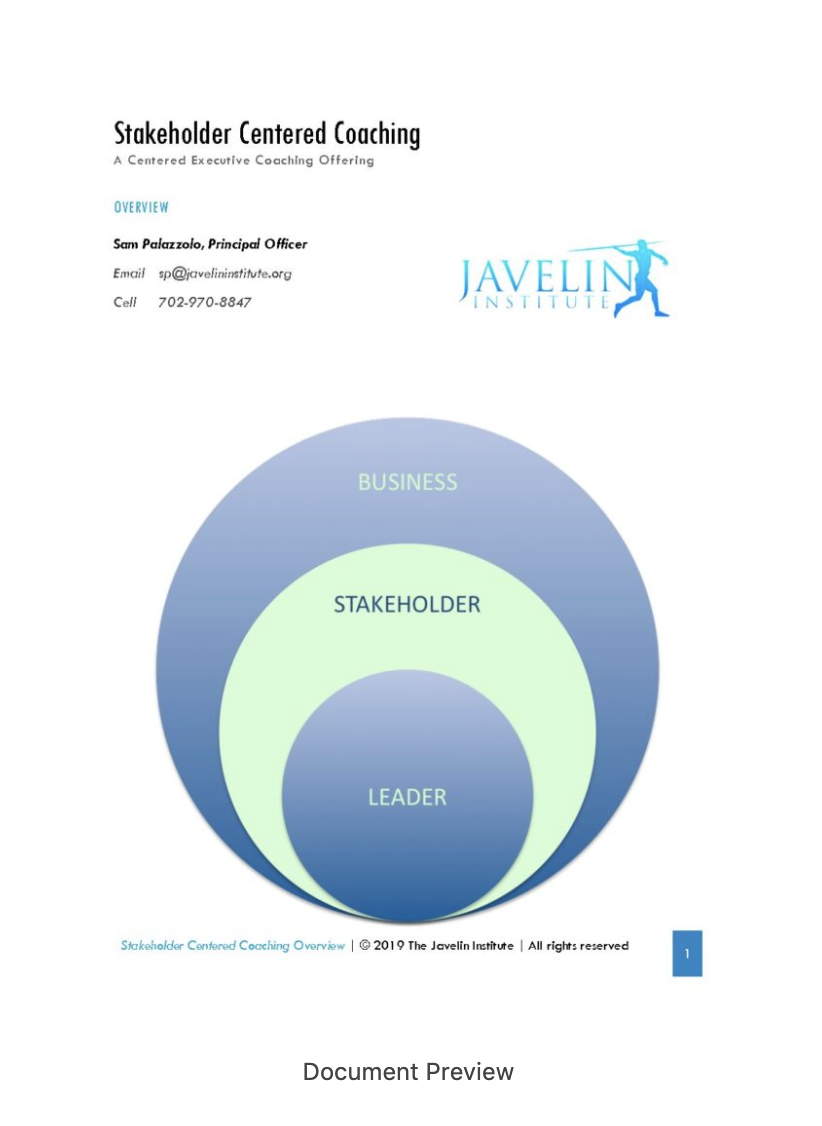 Stakeholder Centered Coaching JAVELIN INSTITUTE