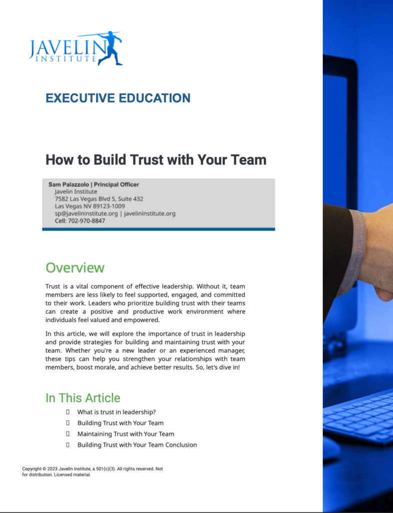 How to Build Trust with Your Team - JAVELIN INSTITUTE